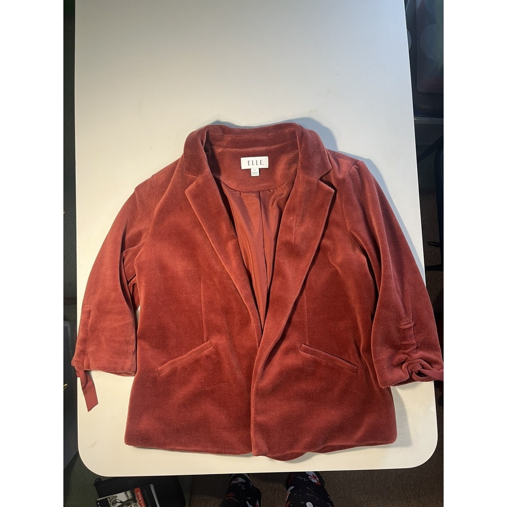 Elle Light Blazer Jacket 3/4 Ruched Sleeves Size Medium